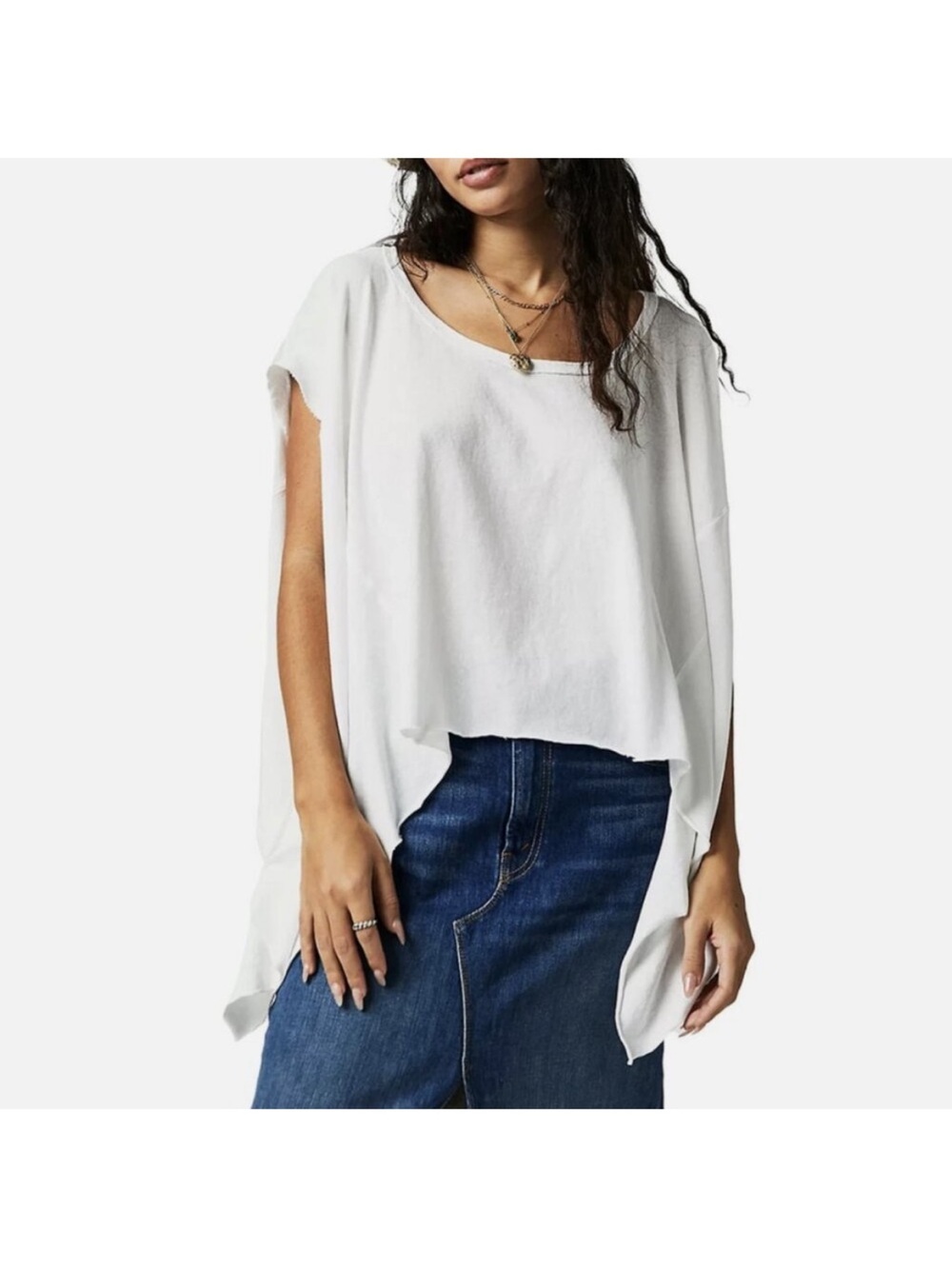 White Draped Short Sleeve We the Free Angel Peasant Women's Top